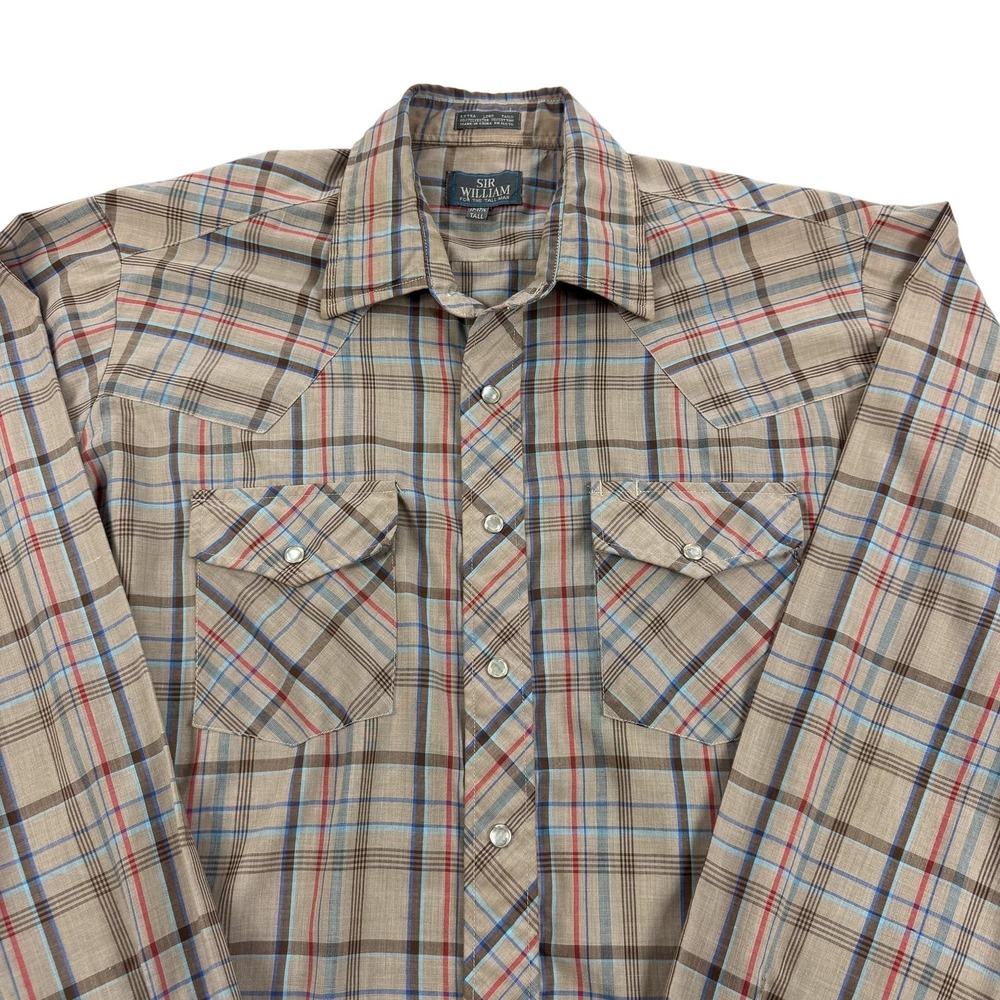 Sir William Shirt Mens XLT Beige Plaid Western Pearl Snap Long Sleeve Cowboy